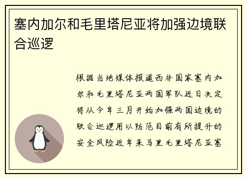 塞内加尔和毛里塔尼亚将加强边境联合巡逻