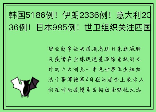韩国5186例！伊朗2336例！意大利2036例！日本985例！世卫组织关注四国疫情