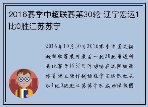2016赛季中超联赛第30轮 辽宁宏运1比0胜江苏苏宁